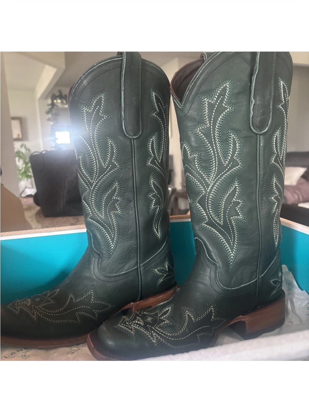 Lane Emerald- Embroidered Leather Cowboy Boots size 7.5